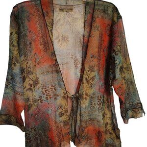 Vtg. Dinah Lee Shear Art to Wear Large XL Open Front Kimono Cardigan Lagenlook